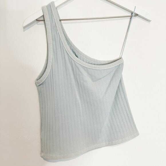 American Eagle One Shoulder Ribbed Sleeveless Tank Top Casual Blue Size Large - Picture 8 of 8